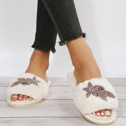 Rhinestone Fur Slippers