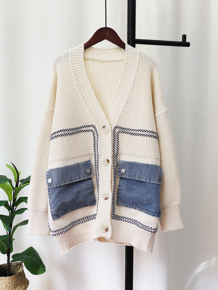 Denim Pocket Button Cardigans