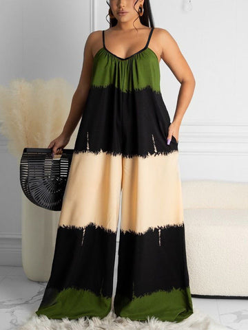 Colorblock Spaghetti Strap Loose Jumpsuits
