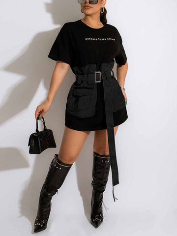 Denim Belt Mini Dresses