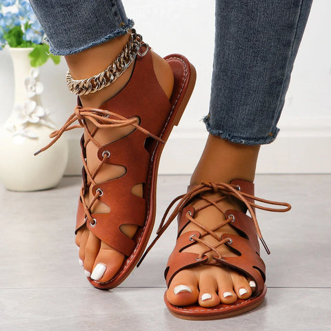 Strappy Fish Mouth Flat Roman Shoes