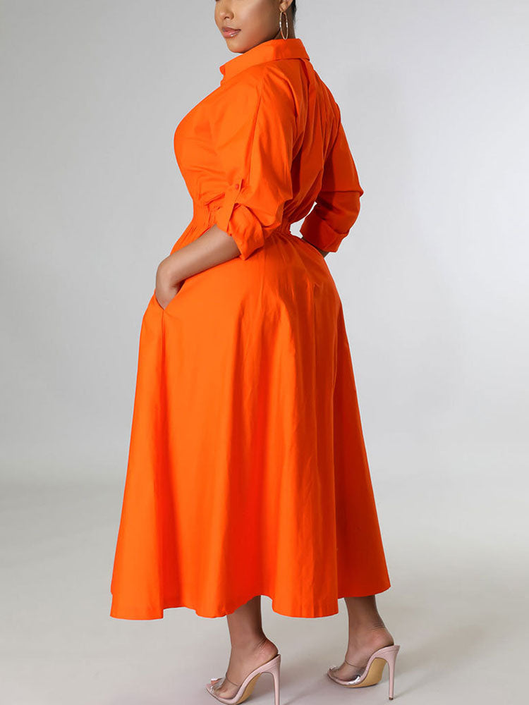 Casual Solid Split Joint Shirt Dresses