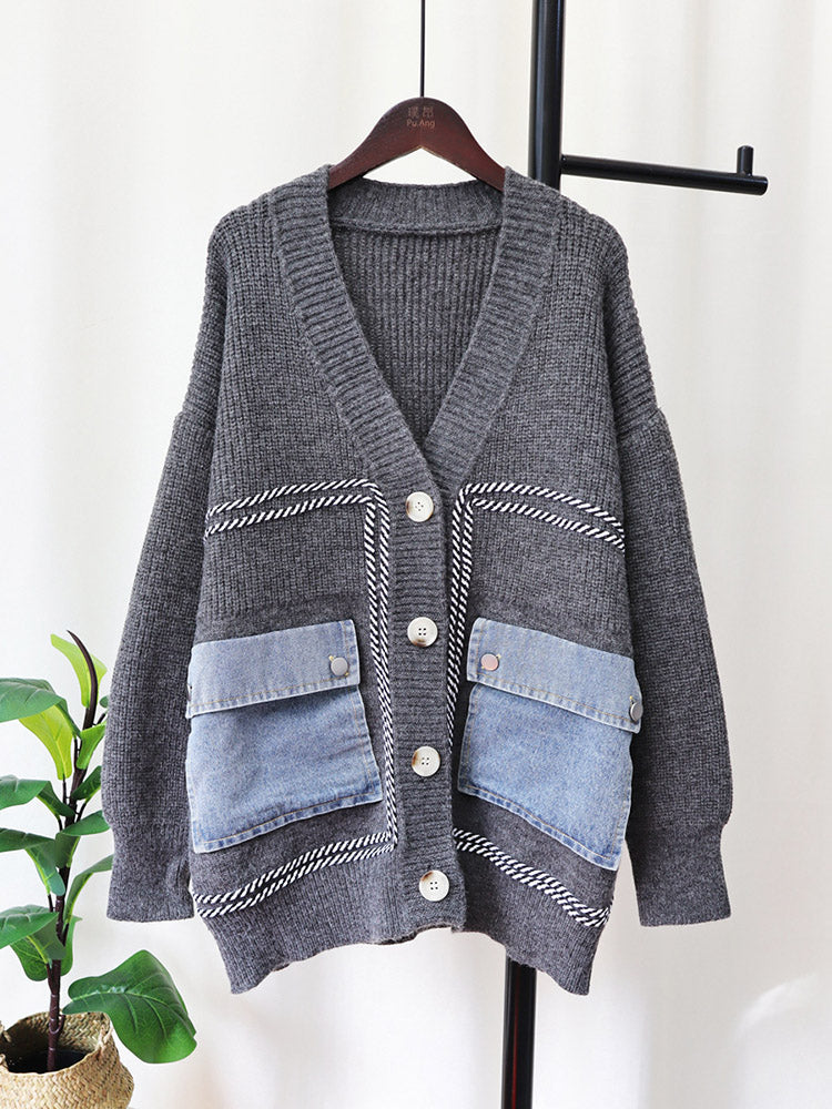 Denim Pocket Button Cardigans