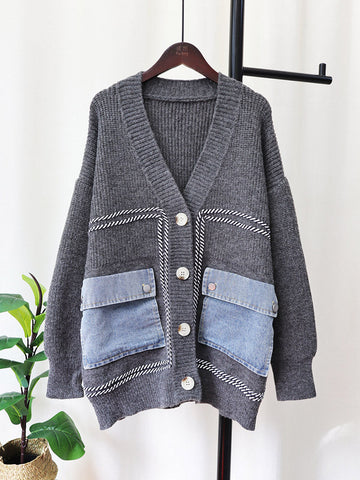 Denim Pocket Button Cardigans