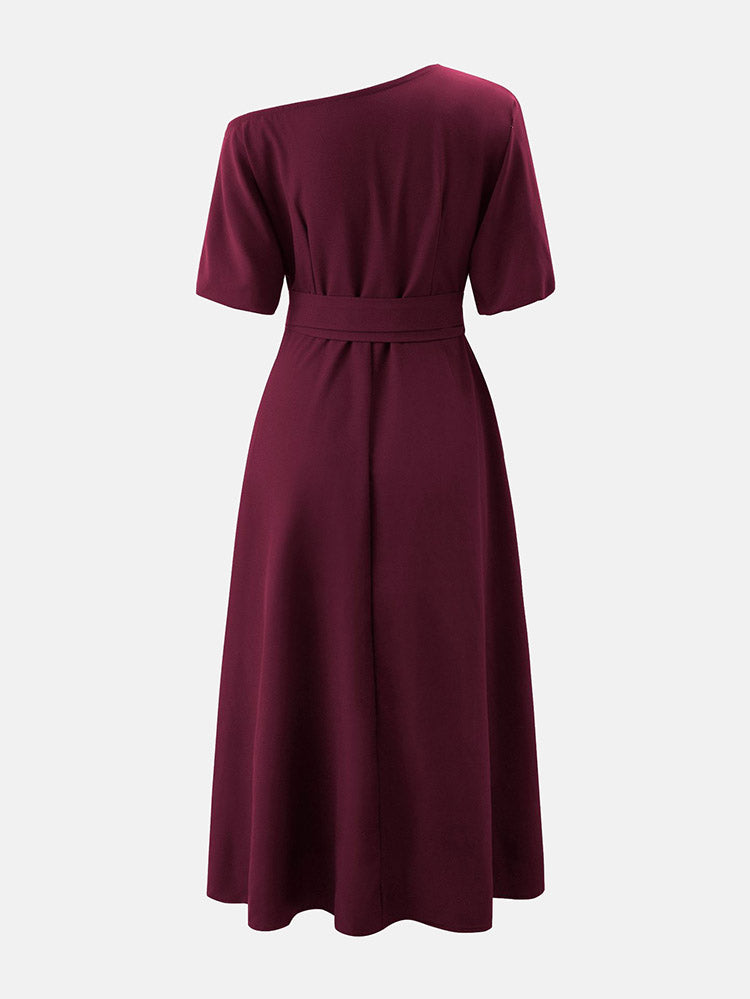 Oblique Neckline Half Sleeve Maxi Dresses
