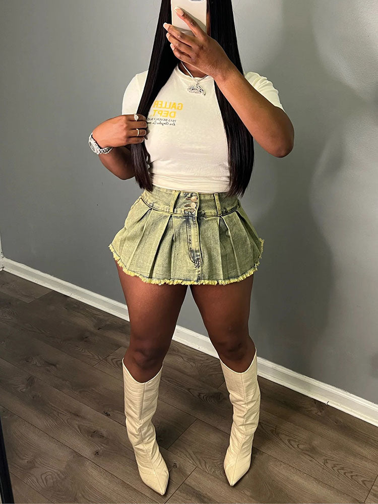 Denim Pleated Skorts