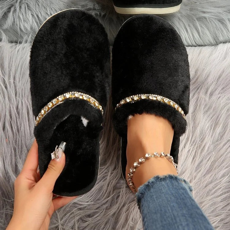 Warm Rhinestone Fashion Slippers