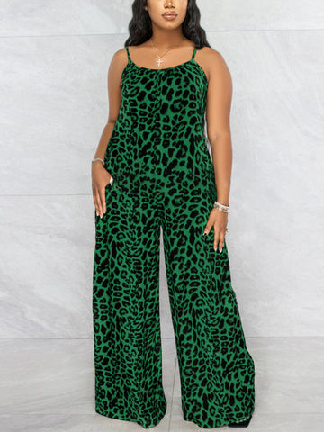 Leopard Spaghetti Strap Jumpsuits