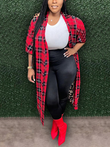 Leopard Plaid Patchwork Slit Cardigans