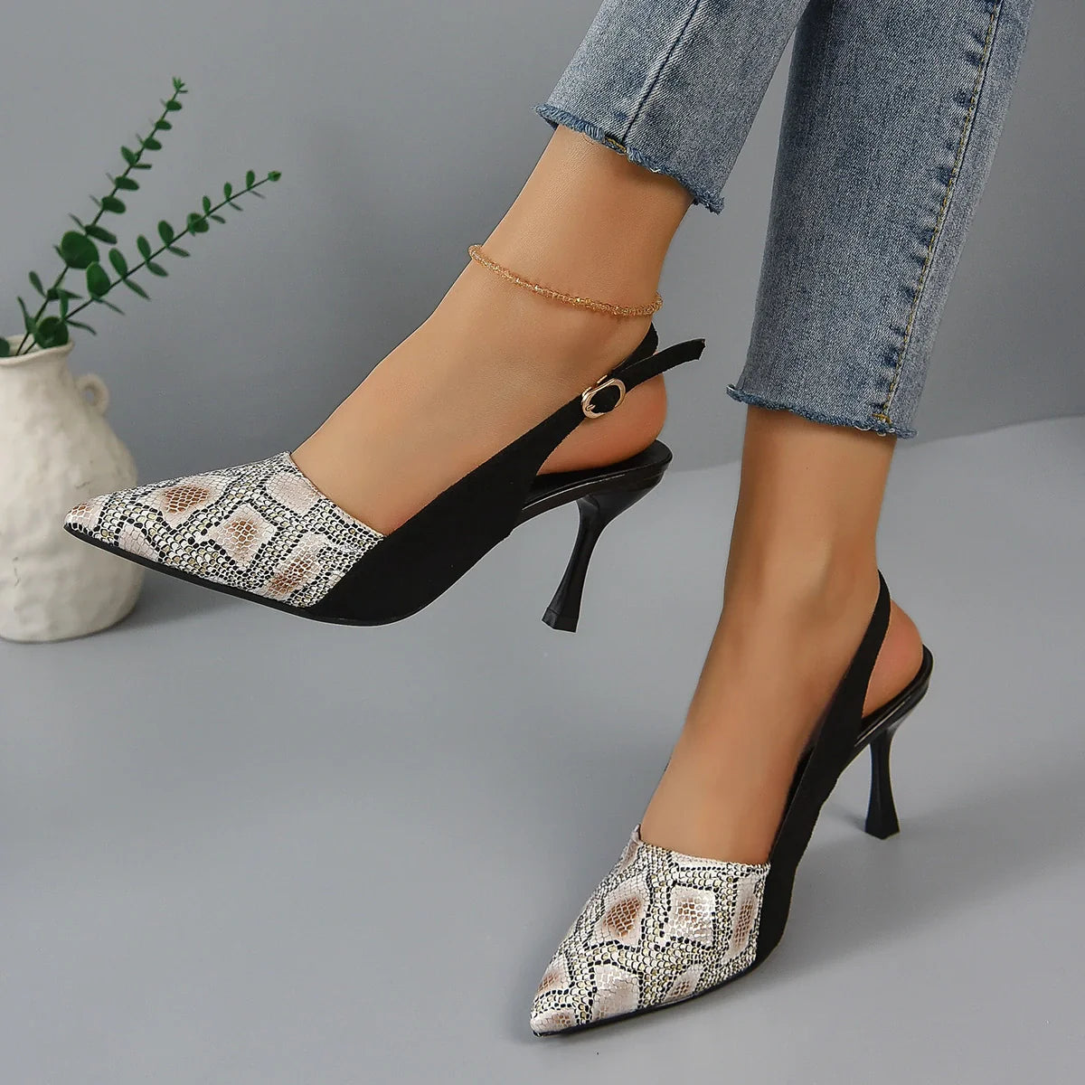 Snake Print High Heel Fashion Sandals