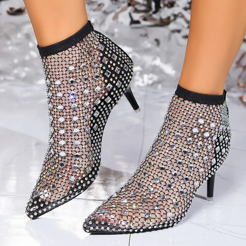 Hollow Rhinestone Stretch Sandals