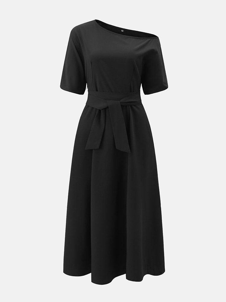 Oblique Neckline Half Sleeve Maxi Dresses