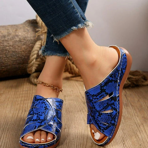 Hollow Snake Print  Wedge Fish Mouth Slippers