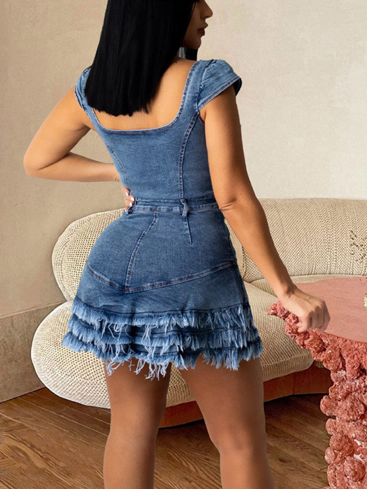 Tassels Button Down Denim Dresses