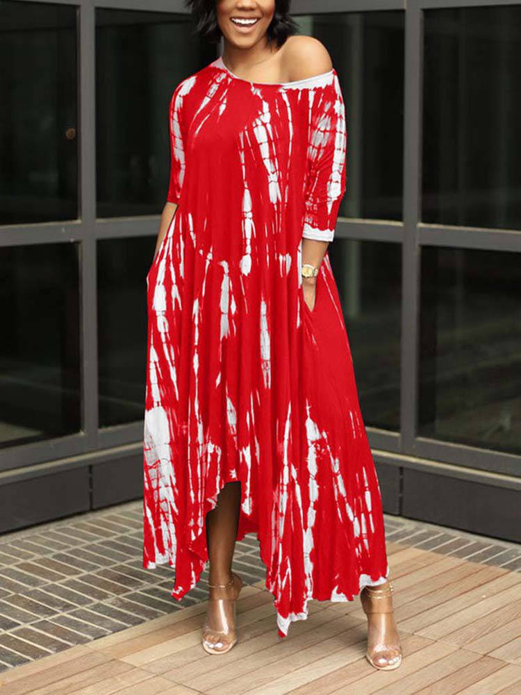 Tie Dye Print Irregular Dresses