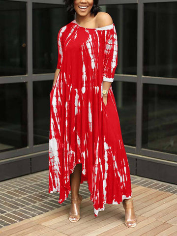Tie Dye Print Irregular Dresses