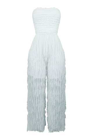 Strapless Sheer Ruffle Jumpsuits