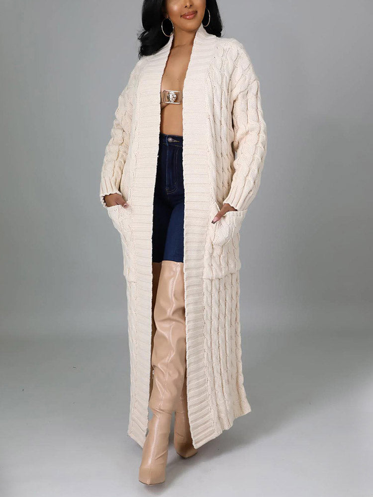 Knitted Solid Pocket Sweater Cardigans