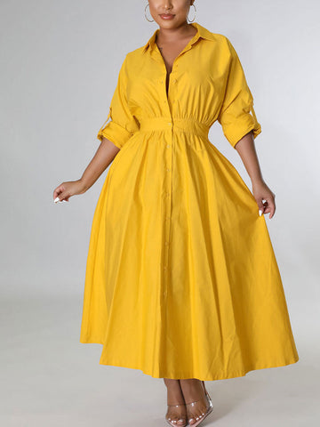 Casual Solid Split Joint Shirt Dresses