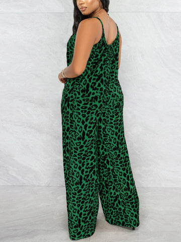 Leopard Spaghetti Strap Jumpsuits