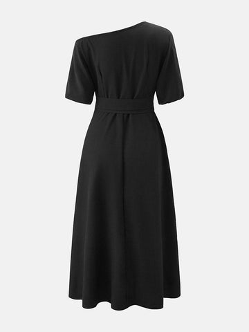Oblique Neckline Half Sleeve Maxi Dresses