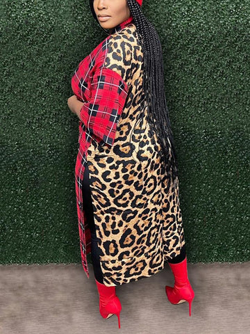Leopard Plaid Patchwork Slit Cardigans
