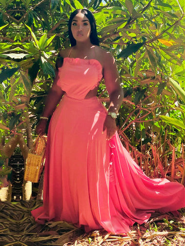 Ruffle Halter Backless Maxi Dresses