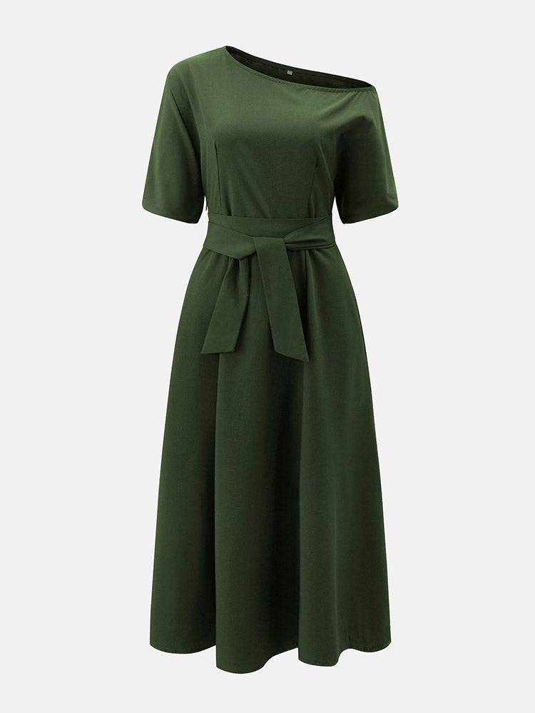 Oblique Neckline Half Sleeve Maxi Dresses