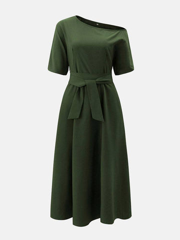 Oblique Neckline Half Sleeve Maxi Dresses