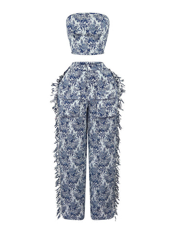 Vintage Tube Top Fringe Pants Set