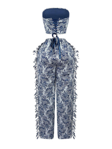 Vintage Tube Top Fringe Pants Set