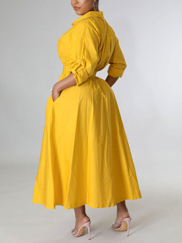 Casual Solid Split Joint Shirt Dresses