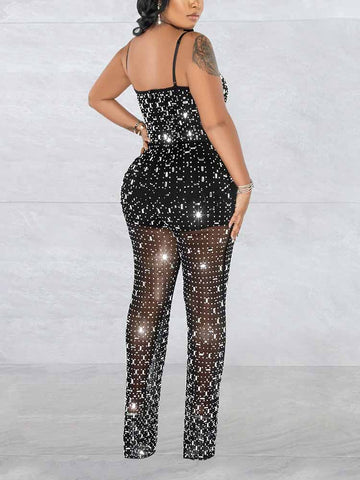 Rhinestone Mesh Jumpsuits