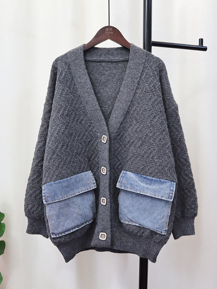 Denim Pocket Button Cardigans