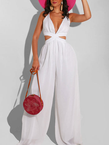 Straps V-Neck Cut Out Jumpsuits
