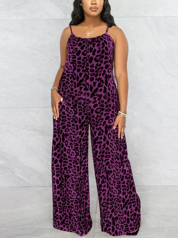 Leopard Spaghetti Strap Jumpsuits