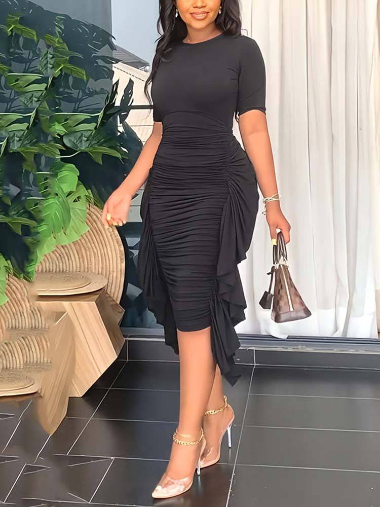 Solid Color Ruffle Bodycon Dresses