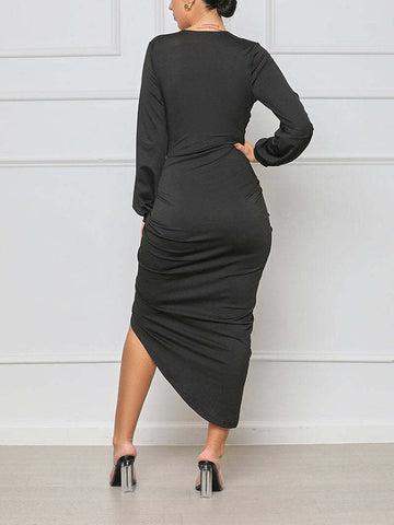 Asymmetrical Ruched Midi Dresses
