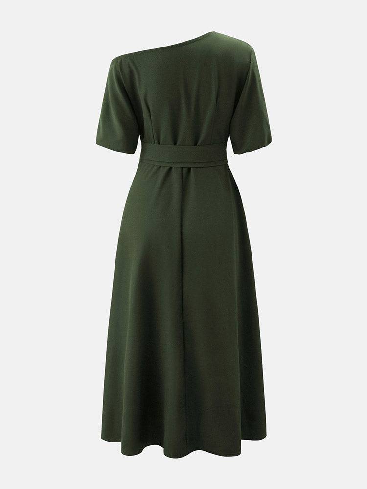 Oblique Neckline Half Sleeve Maxi Dresses