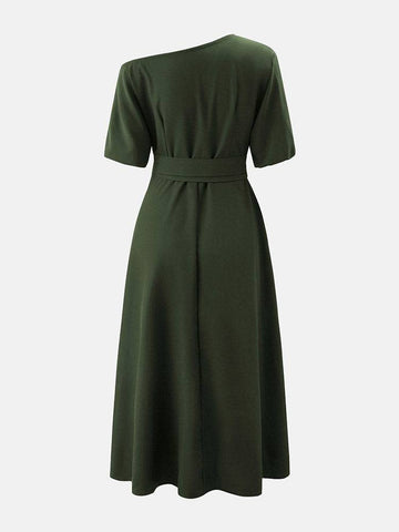 Oblique Neckline Half Sleeve Maxi Dresses