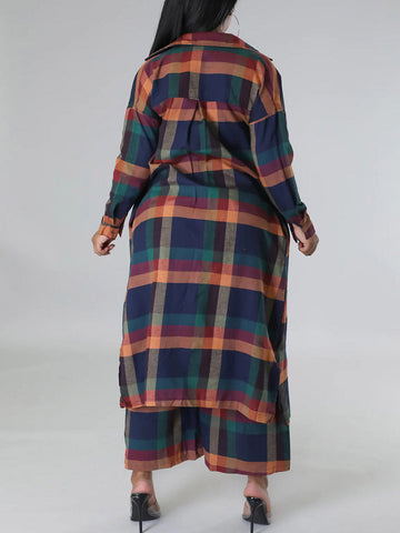 Plaid Cardigan Pants Set