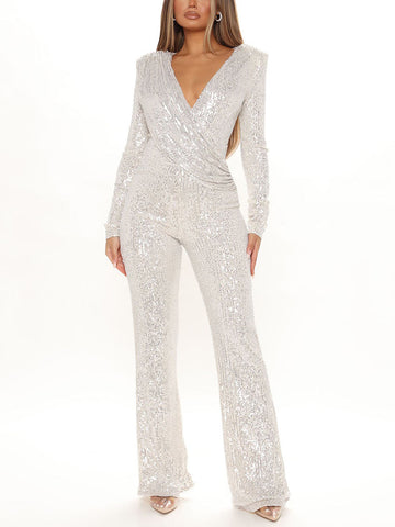 Sequin V Neck Jumpsuit