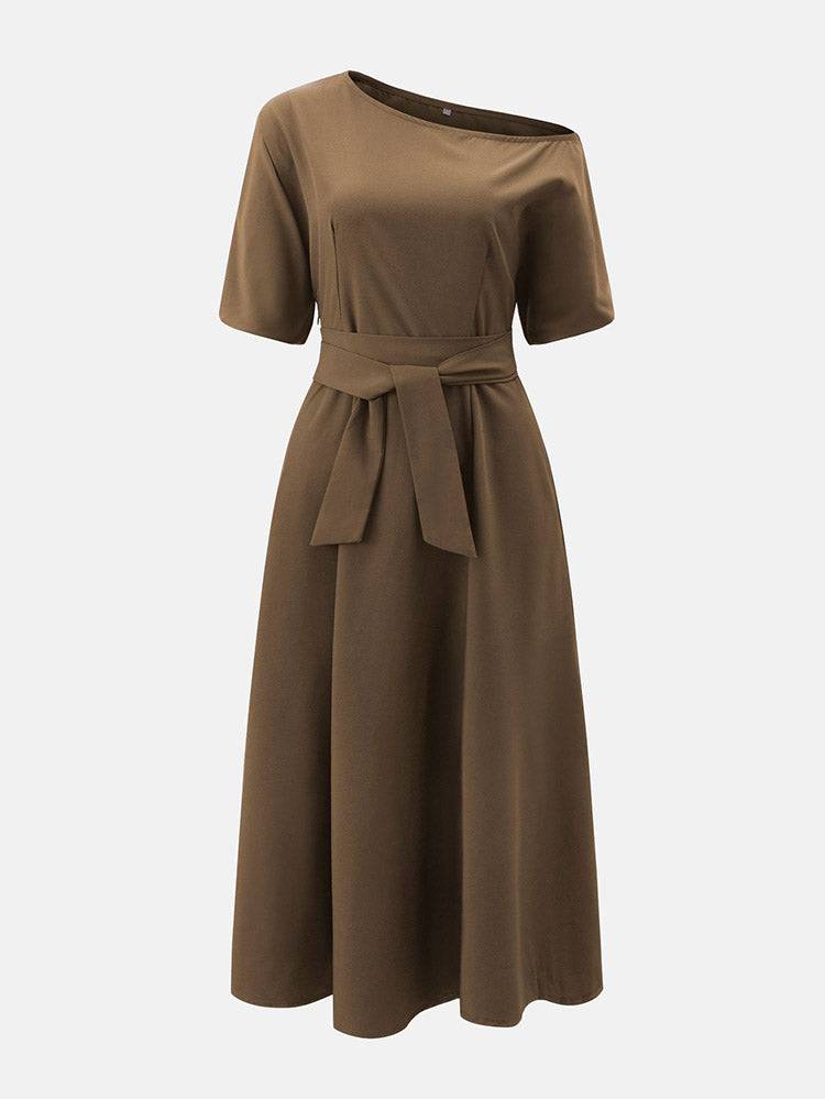 Oblique Neckline Half Sleeve Maxi Dresses
