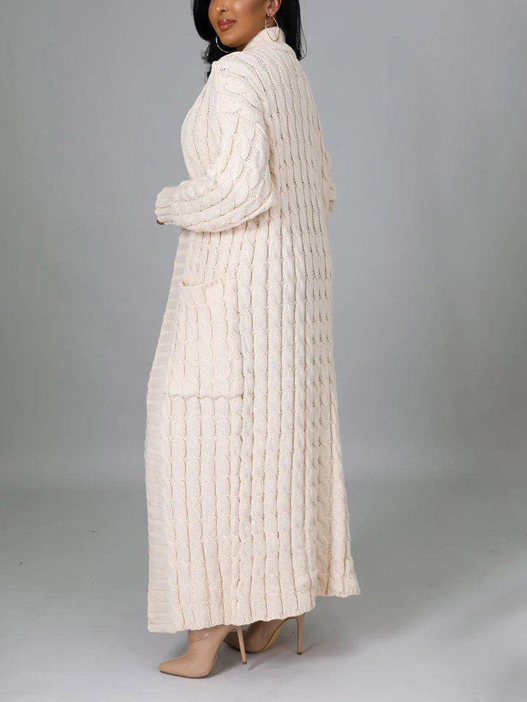Knitted Solid Pocket Sweater Cardigans