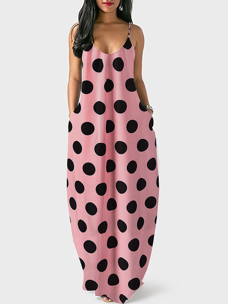 Polka Dot Print Spaghetti Strap Dresses