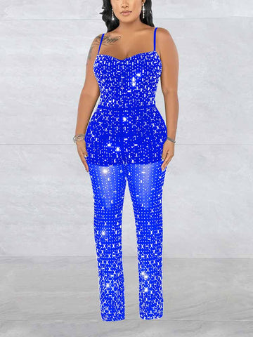 Rhinestone Mesh Jumpsuits