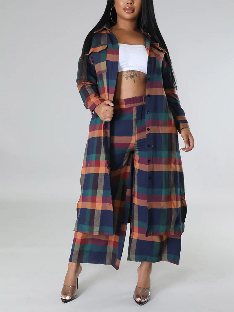 Plaid Cardigan Pants Set