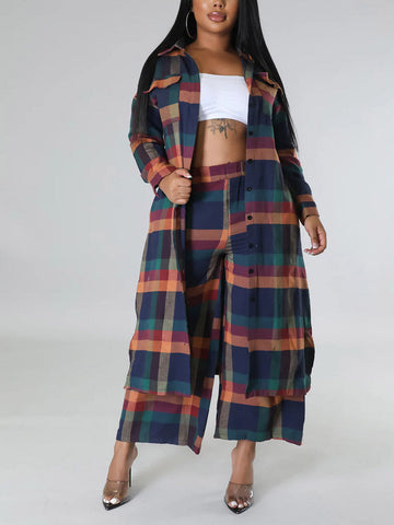 Plaid Cardigan Pants Set