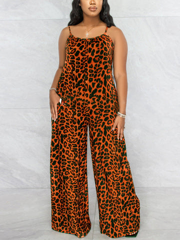 Leopard Spaghetti Strap Jumpsuits