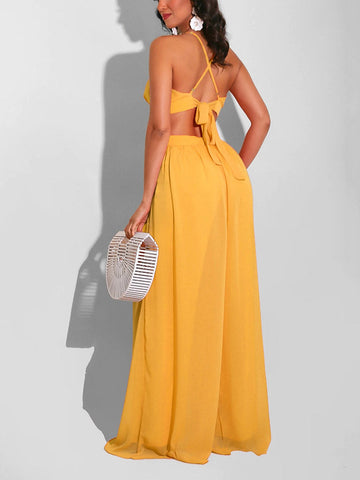 Straps V-Neck Cut Out Jumpsuits